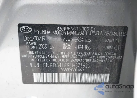 2020 Hyundai Elantra Sel from USA, damaged, VIN 5NPD84LF9LH573620